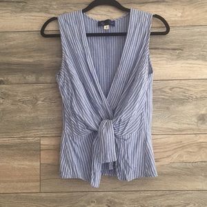 Francesca’s Blue Stripe Linen Wrap Tank
